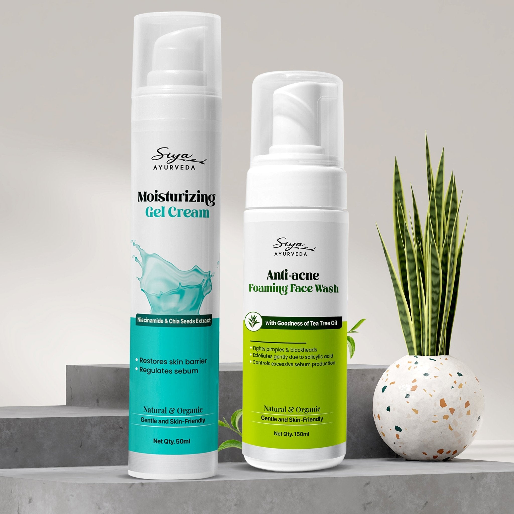 Daily Glow Kit (Salicylic Acid Face Wash + Niacinamide Gel Cream with Tea Tree Oil) - Siya Ayurveda